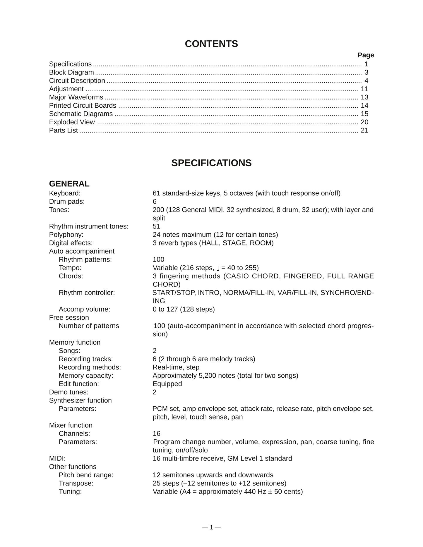 Casio CTK-601 Keyboard Piano Service Manual (Pages: 24)