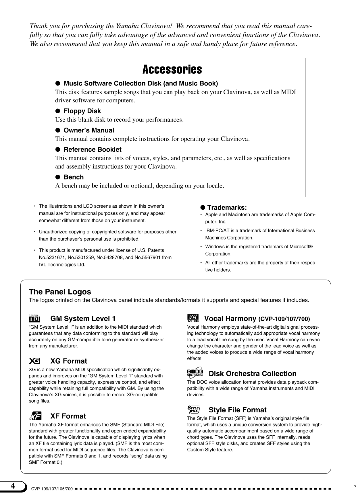 Yamaha CVP-105, CVP-107, CVP-109, CVP-700 Digital Piano Owner's/ User Manual (Pages: 235)