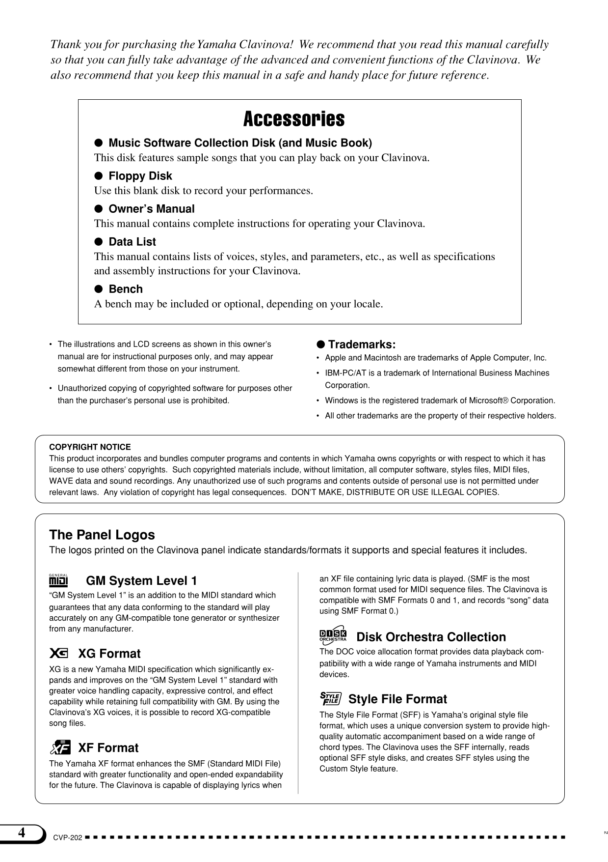Yamaha CVP-202 Digital Piano Owner's/ User Manual (Pages: 178)