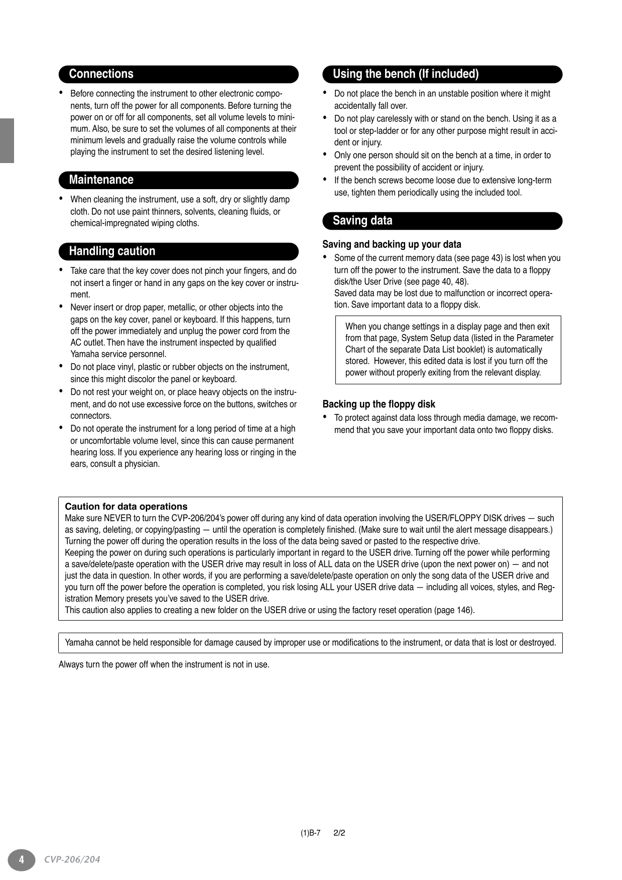Yamaha CVP-204 & CVP-206 Digital Piano Owner's/ User Manual (Pages: 172)