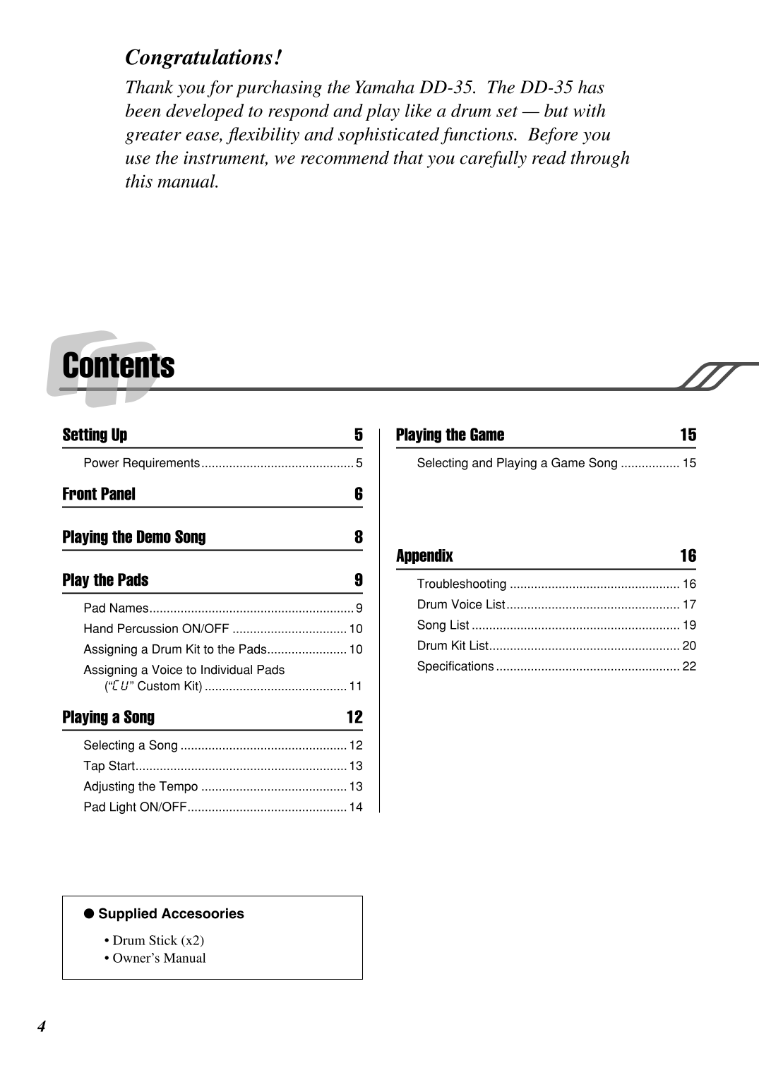 Yamaha DD-35 Electronic Drum Set Owner's/ User Manual (Pages: 24)