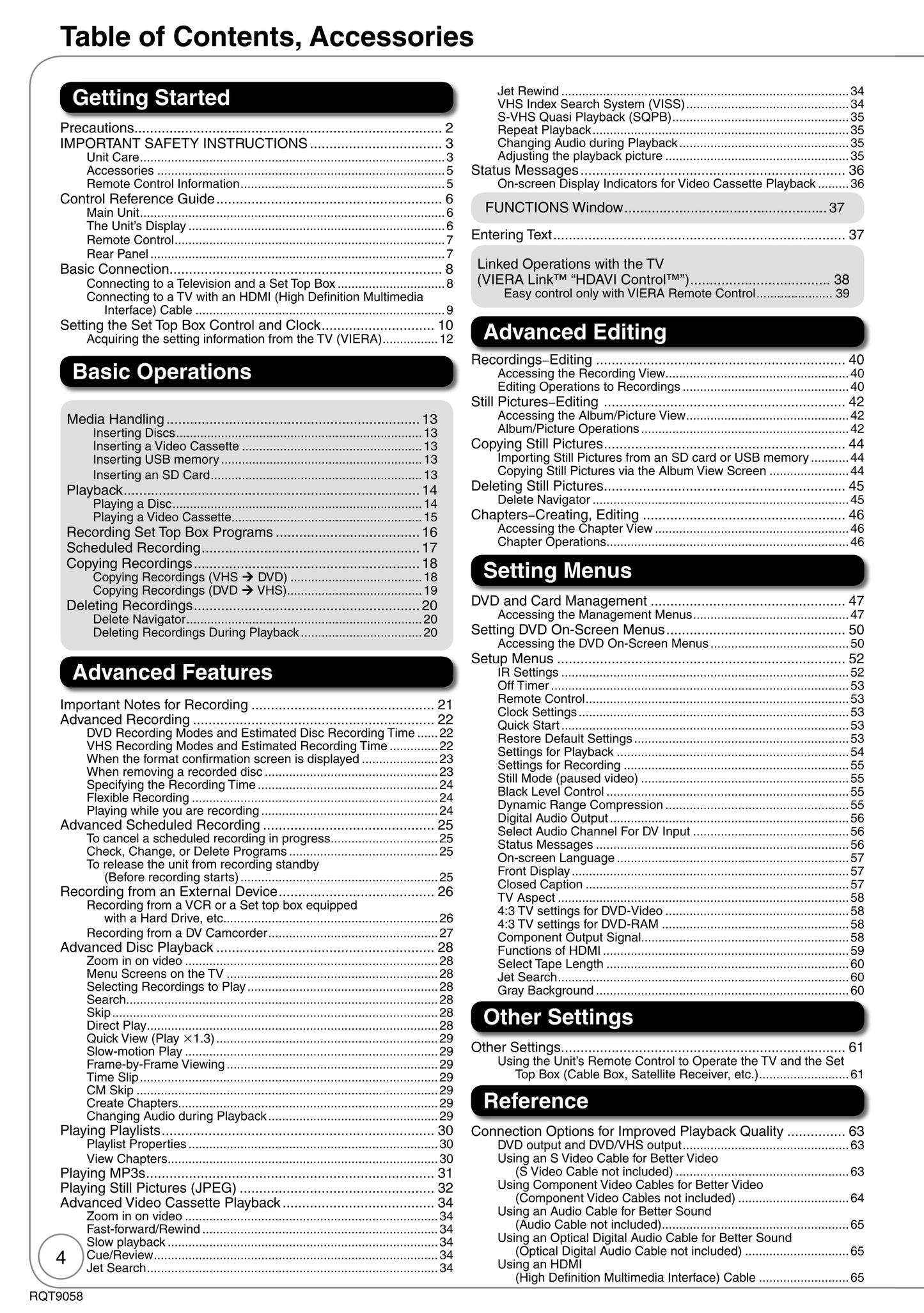 Panasonic DMR-EA38V DVD/VCR Combo Owner's/ User Manual (Pages: 92)