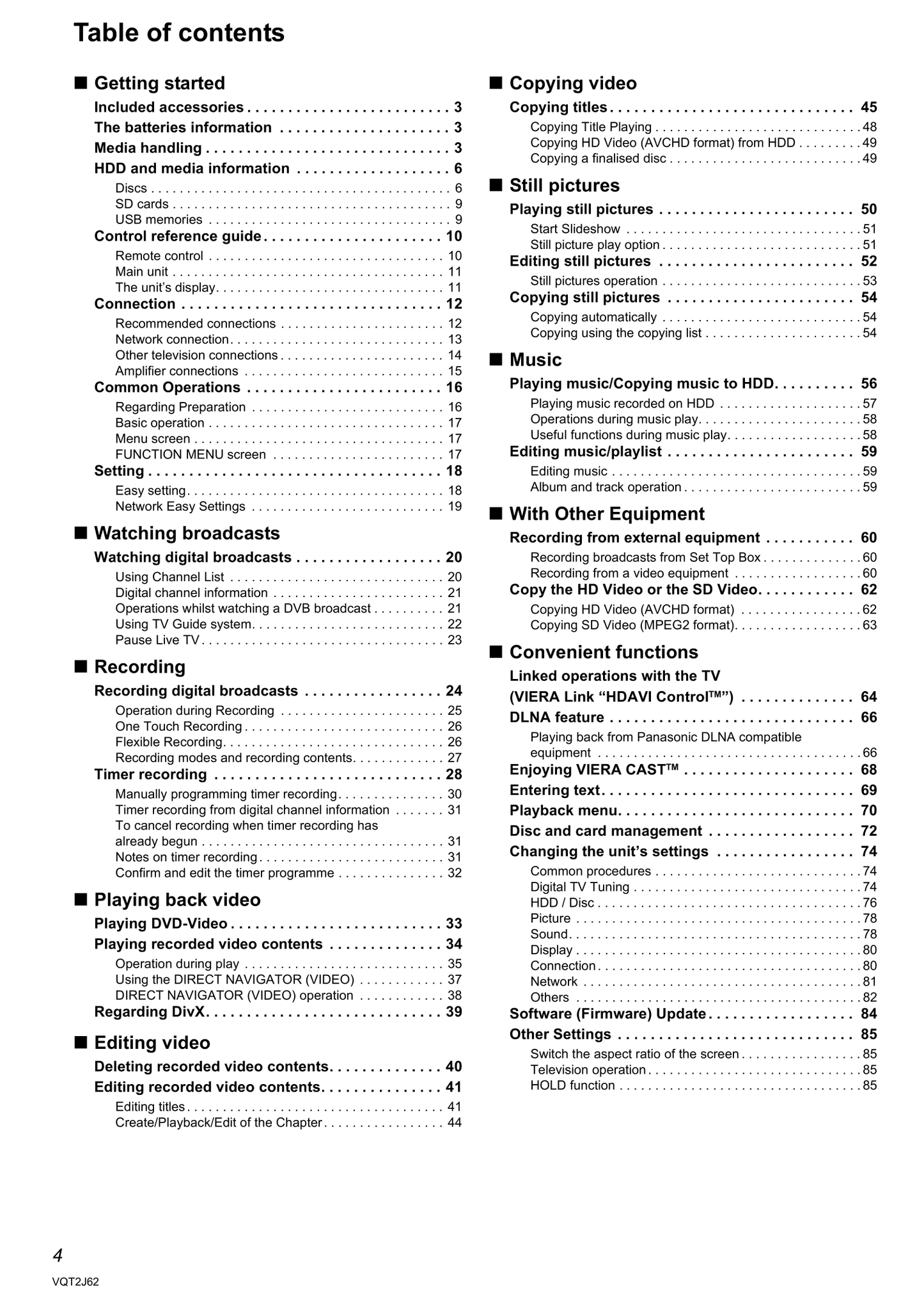 Panasonic DMR-XW380 & DMR-XW480 DVD Player/ Recorder Owner's/ User Manual (Pages: 112)