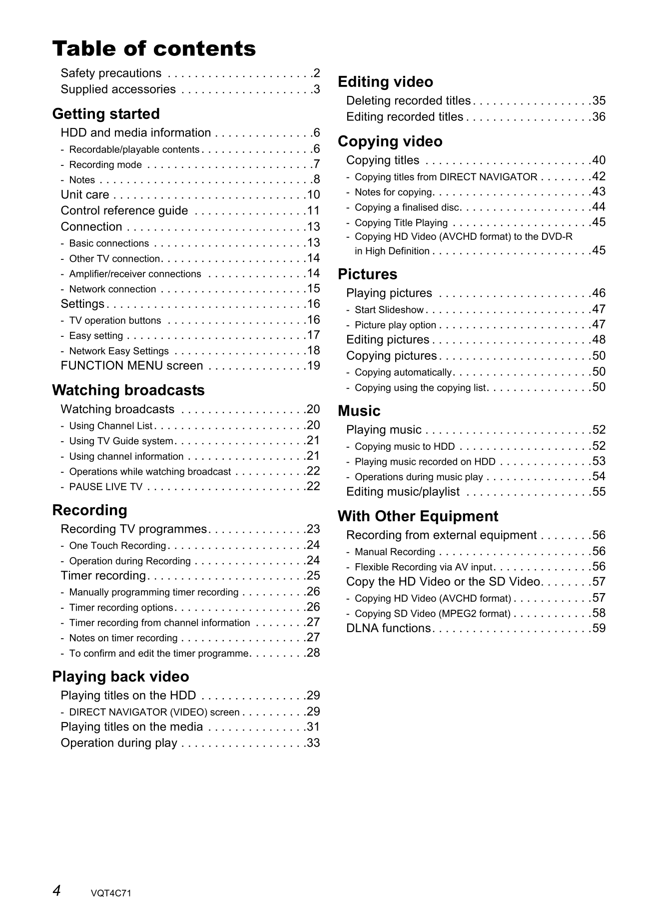 Panasonic DMR-XW390 DVD Player/ Recorder Owner's/ User Manual (Pages: 104)
