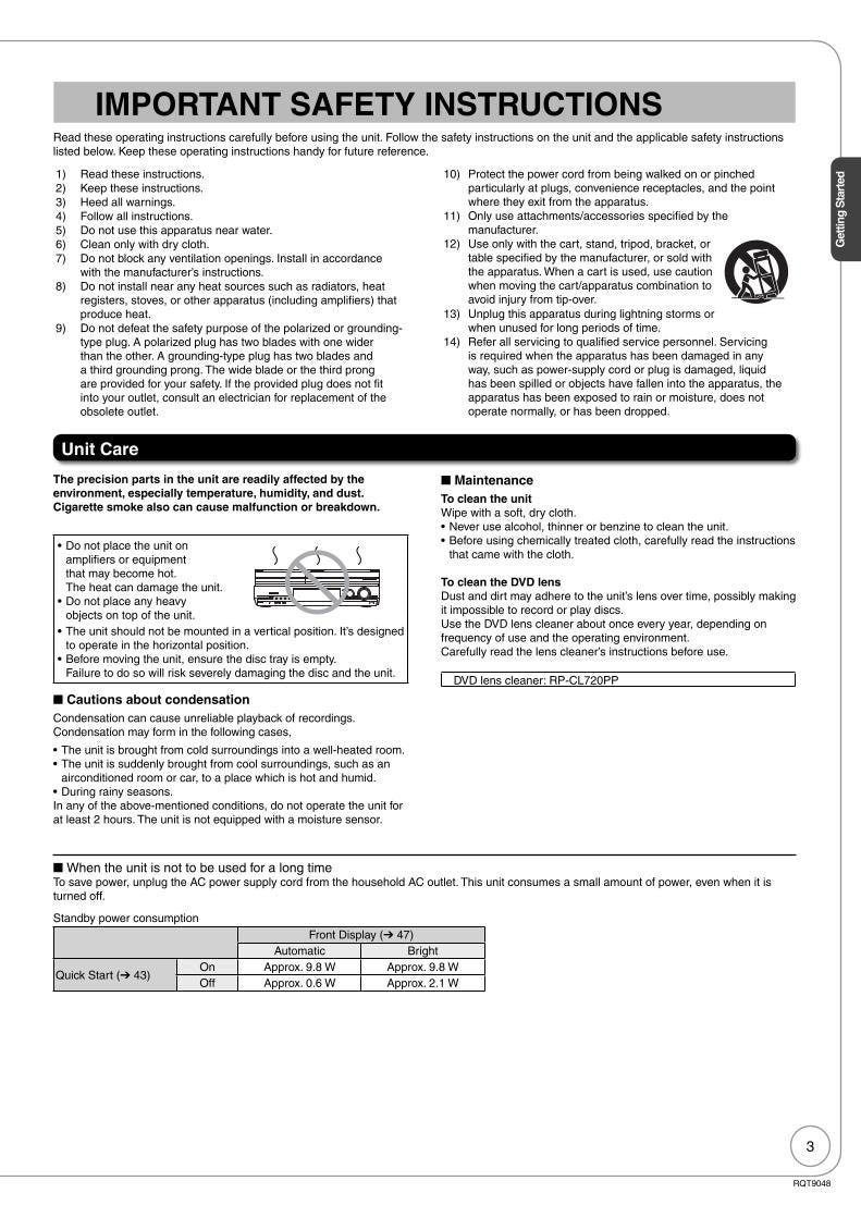 Panasonic DMREA18 DVD Recorder (DVDR) Operating Manual