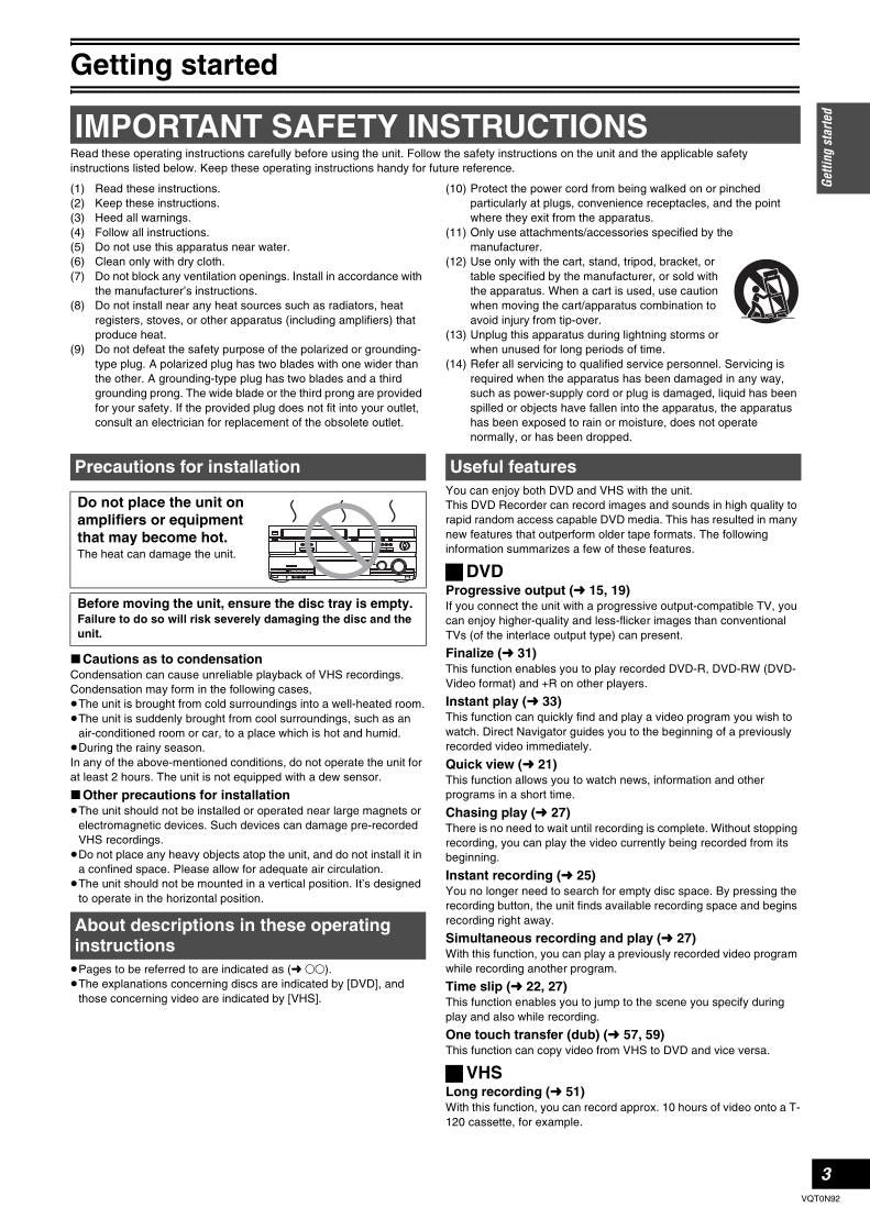 Panasonic DMRES30V TV/DVD Combo Operating Manual