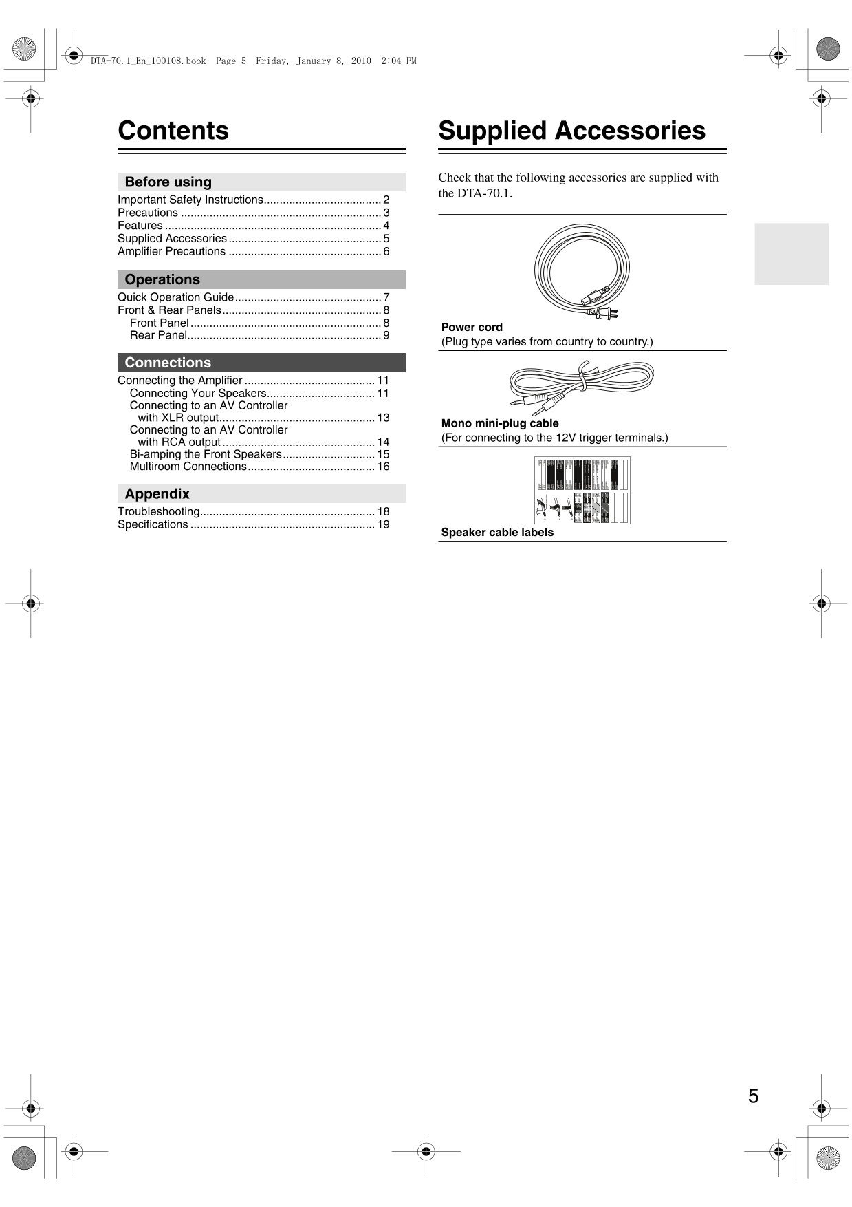 Integra DTA-70.1 Nine Channel Amplifier Owner's/ User Manual (Pages: 20)