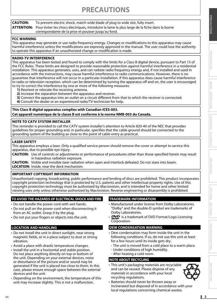Magnavox DV220 MW 9 DVD/VCR Combo Player Operating Manual