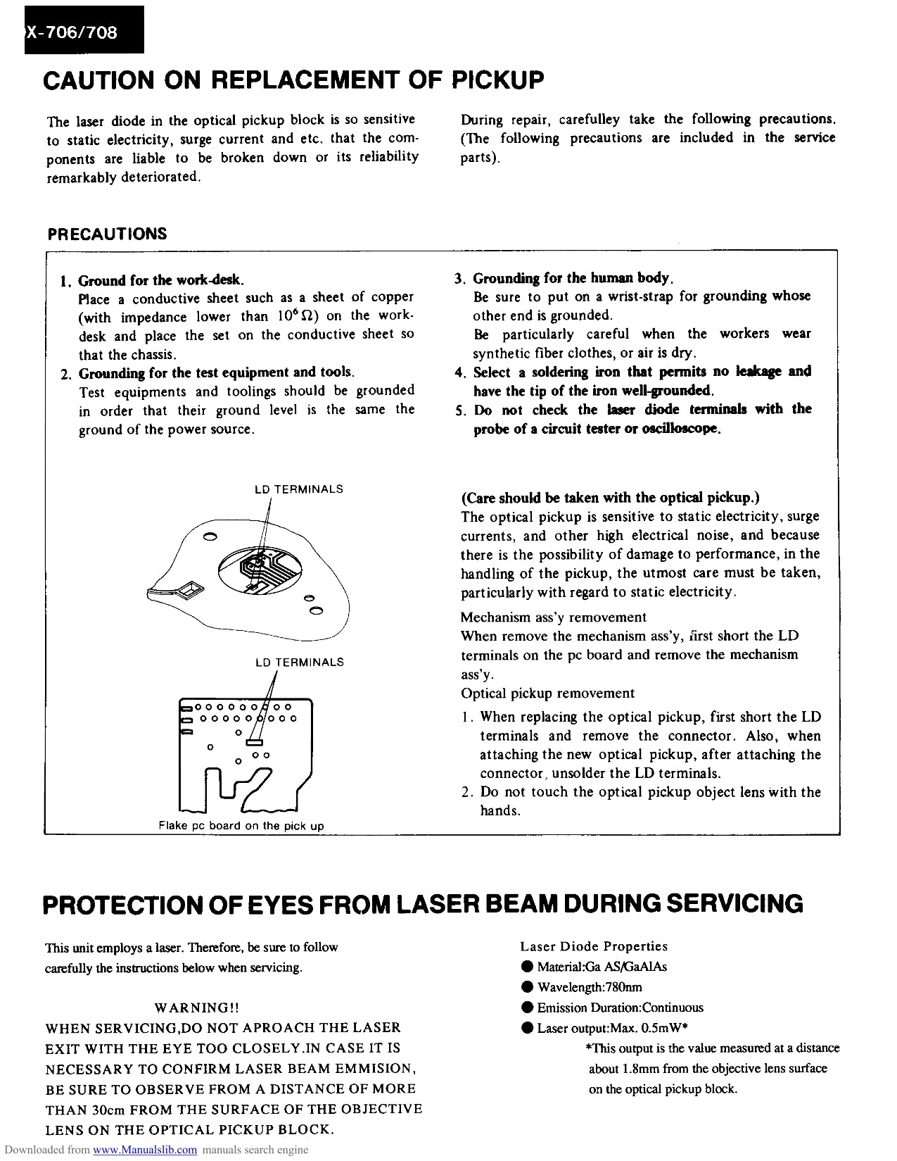 Onkyo DX-706 CD Player Service Manual (Pages: 40)
