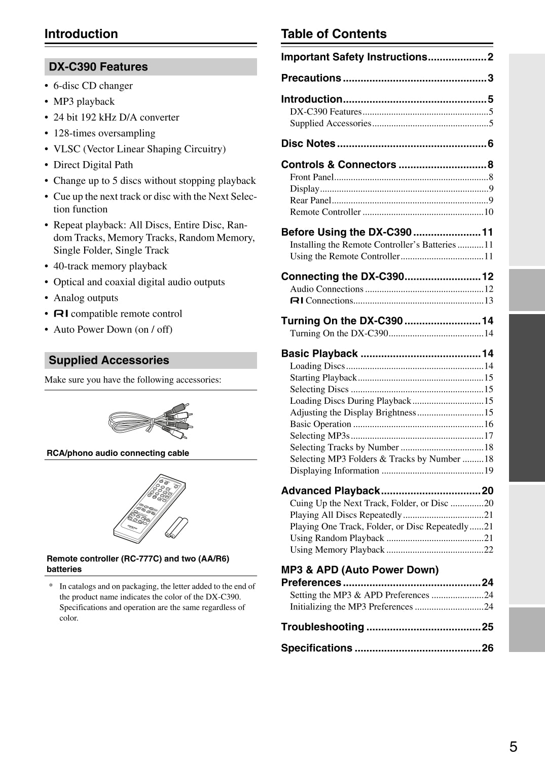 Onkyo DX-C390 CD Player Owner's/ User Manual (Pages: 28)