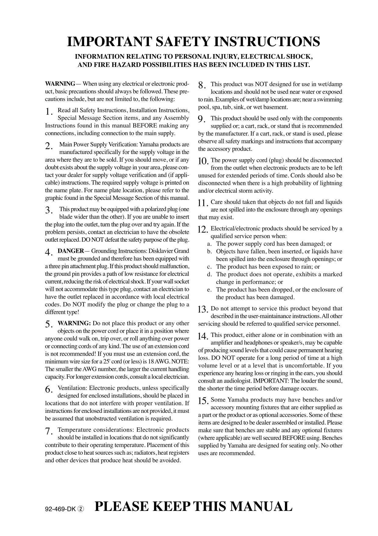 Yamaha Disklavier Mark III Digital Piano Owner's/ User Manual (Pages:83)