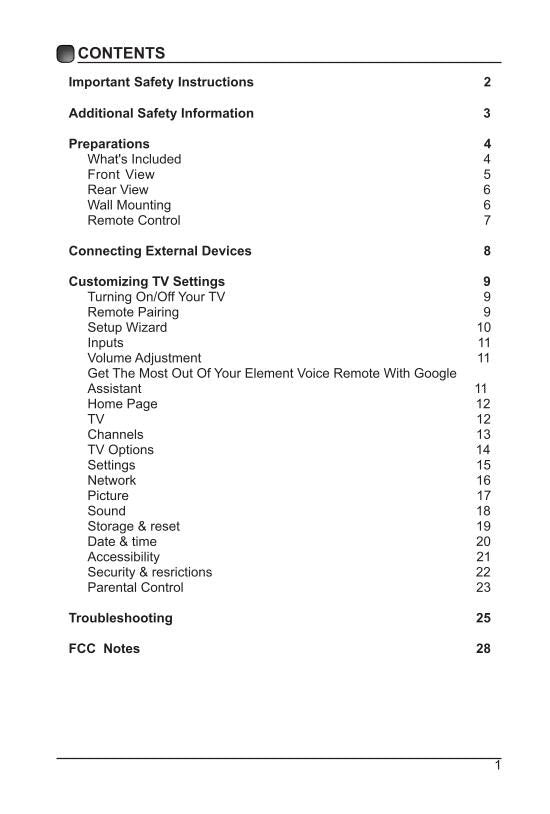 Element E4STA5517 TV Operating Manual