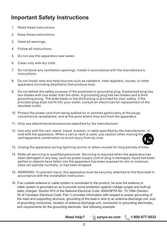 Sanyo FW48D25T TV Operating Manual