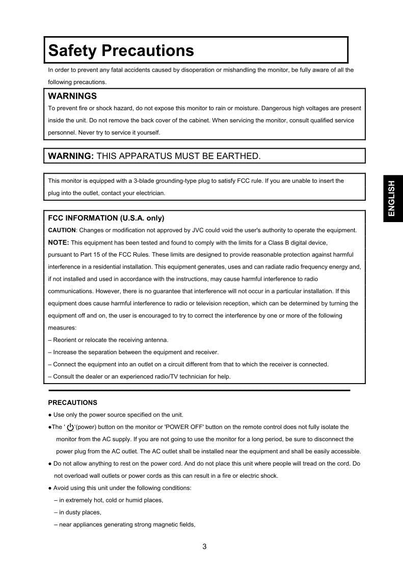 JVC GD17 L 1G 1GUA GD19 TV Operating Manual