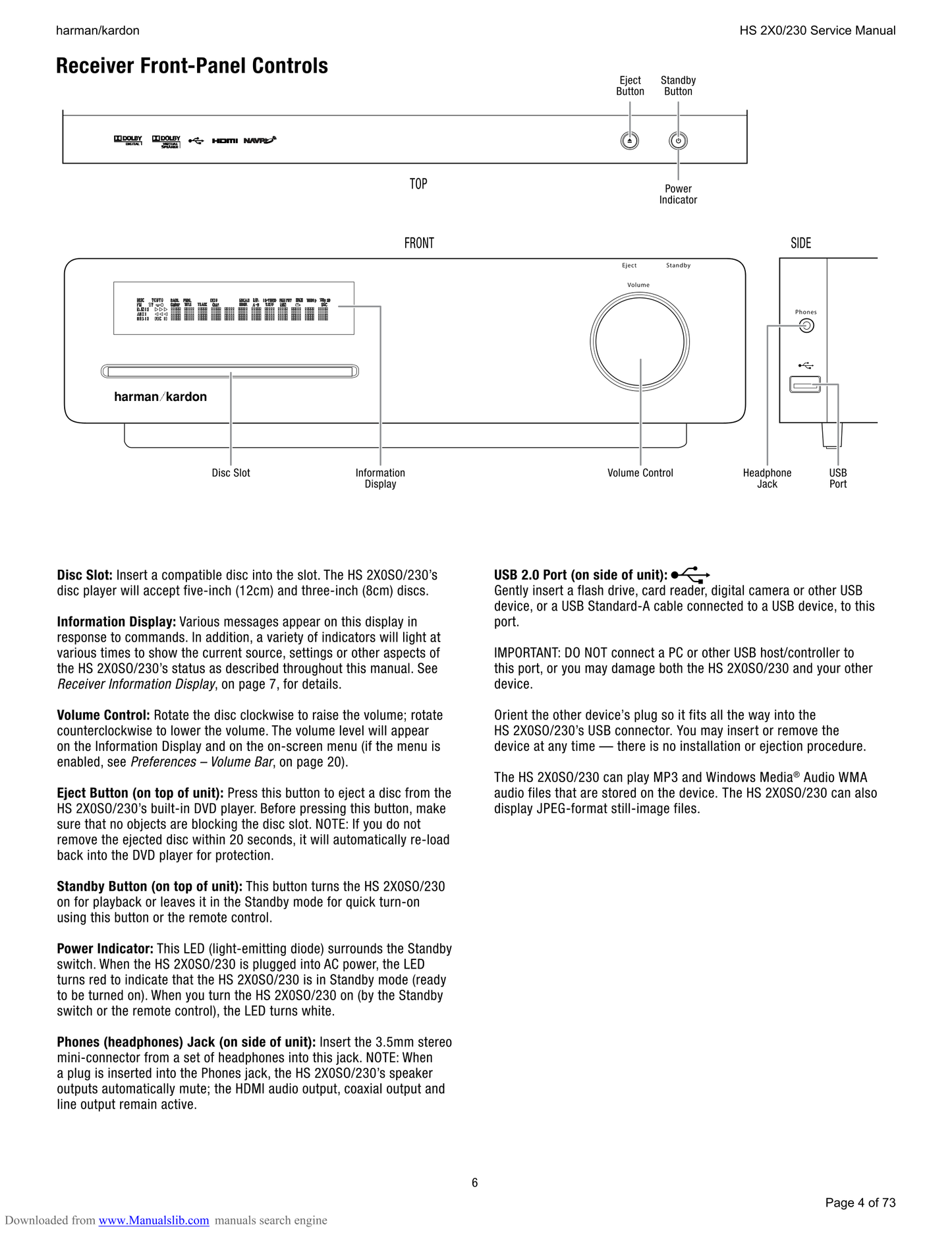 Harman/ Kardon HS 210 & 280 Home Cinema System Service Manual (Pages: 73)