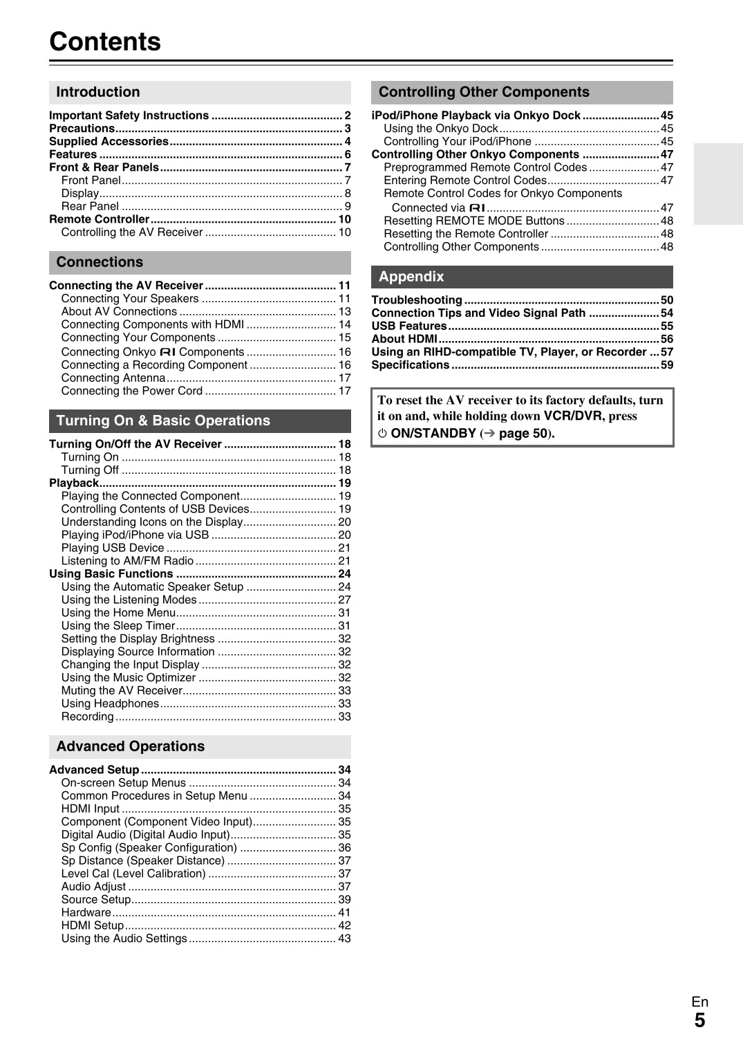 Onkyo HT-R590 Audio Receiver Owner's/ User Manual (Pages: 60)