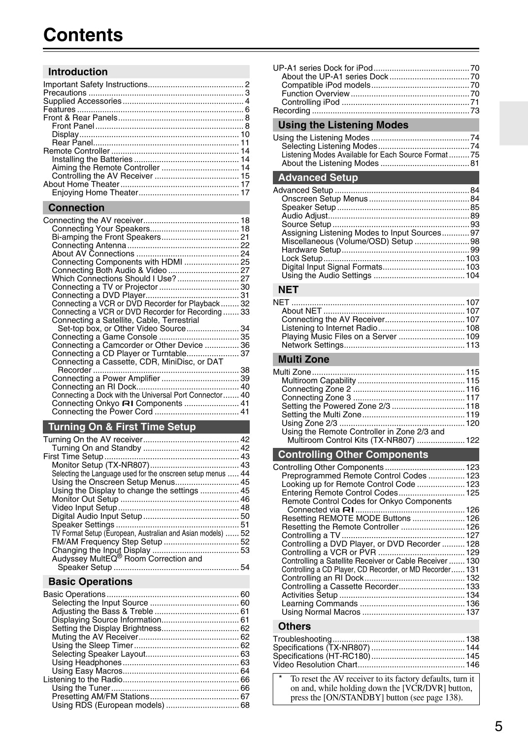 Onkyo HT-RC180 & TX-NR807 Audio Receiver Owner's/ User Manual (Pages: 148)