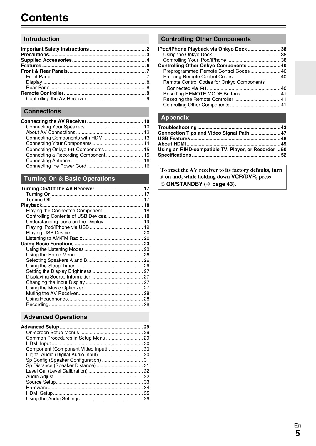 Onkyo HT-RC330 Audio Receiver Owner's/ User Manual (Pages: 56)