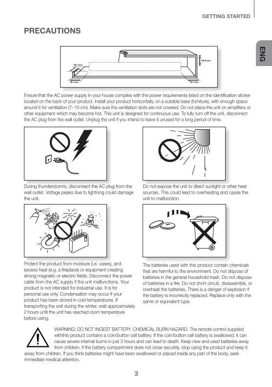 Samsung HW-K550 HW-K550/ZA HW-K551 Sound Bar System Operating Manual