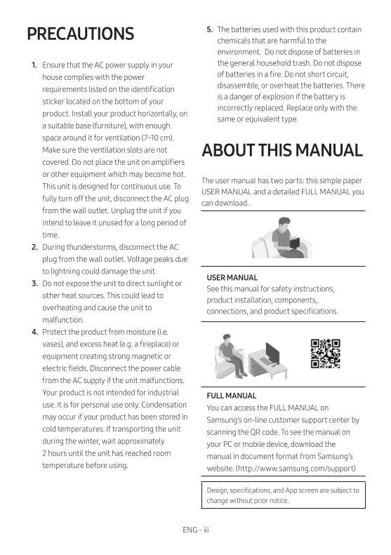 Samsung HWR450 Sound Bar System Operating Manual
