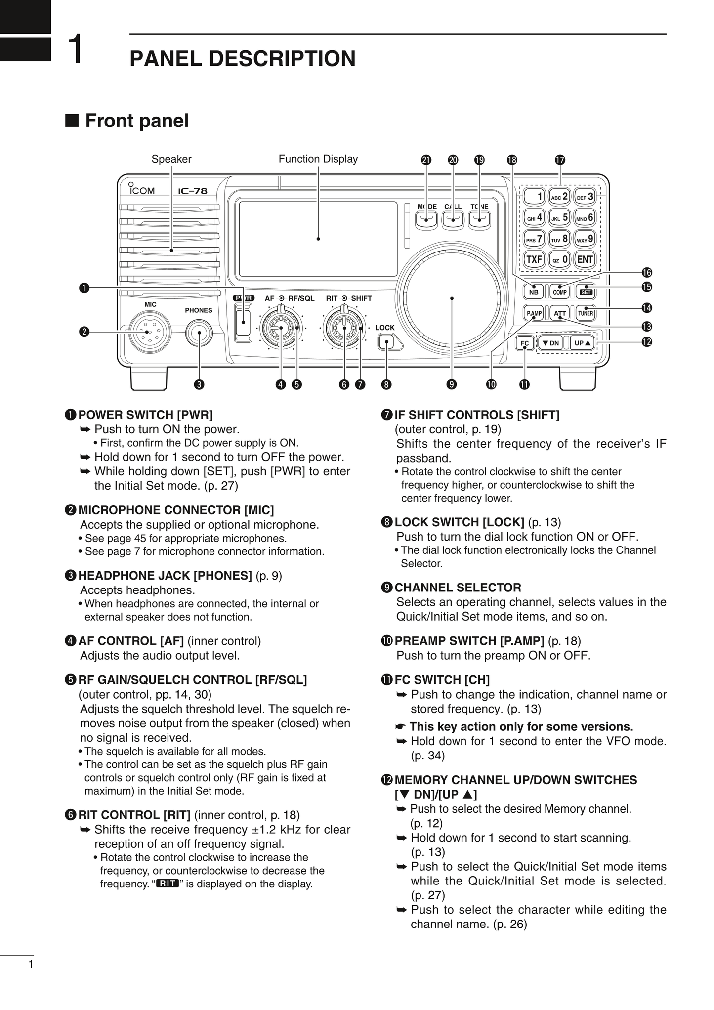 Icom IC-78 HF Transceiver Owner/ User Manual (Pages: 48)