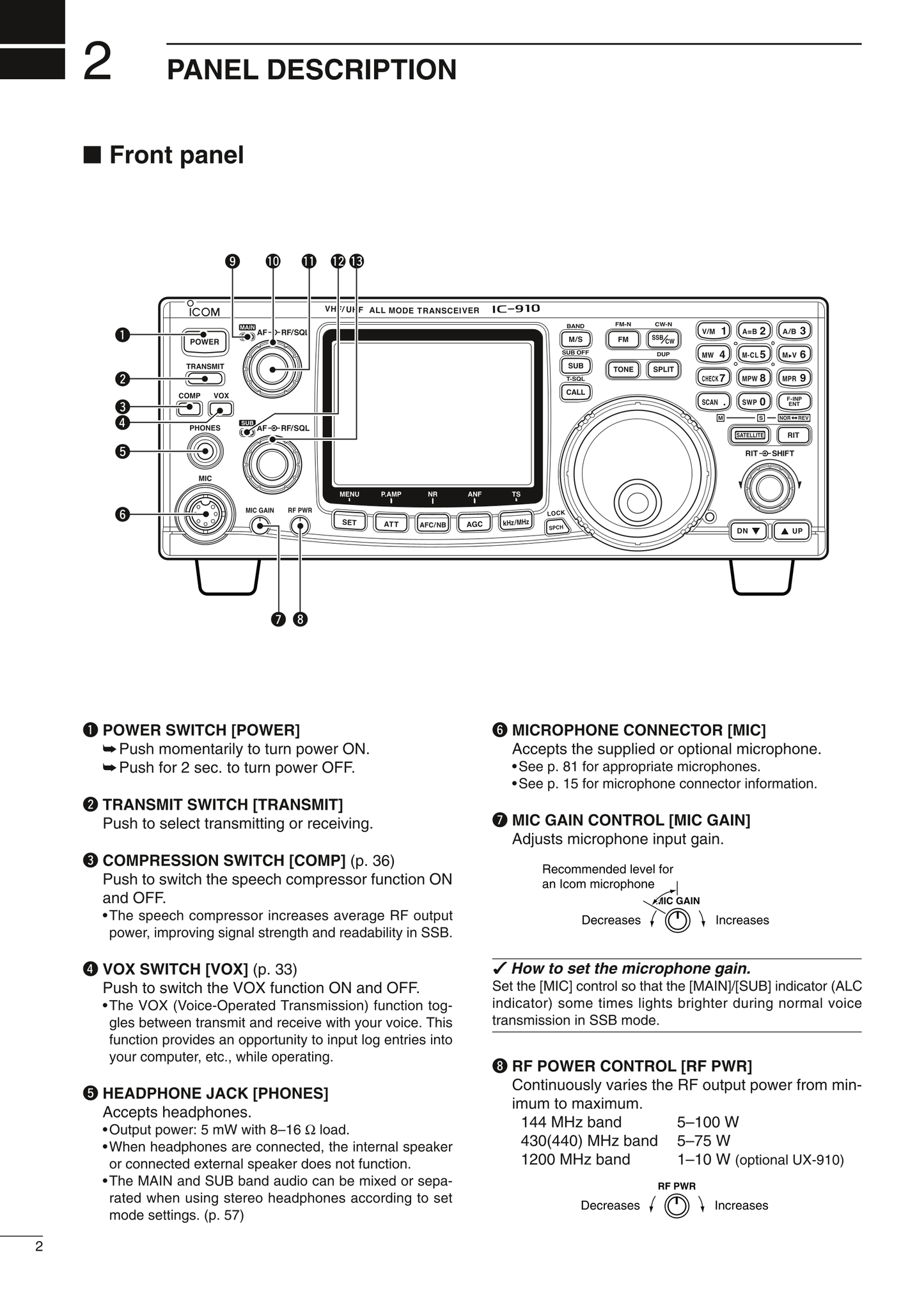 Icom IC-910 H All Mode Transceiver Owner/ User Manual (Pages: 86)