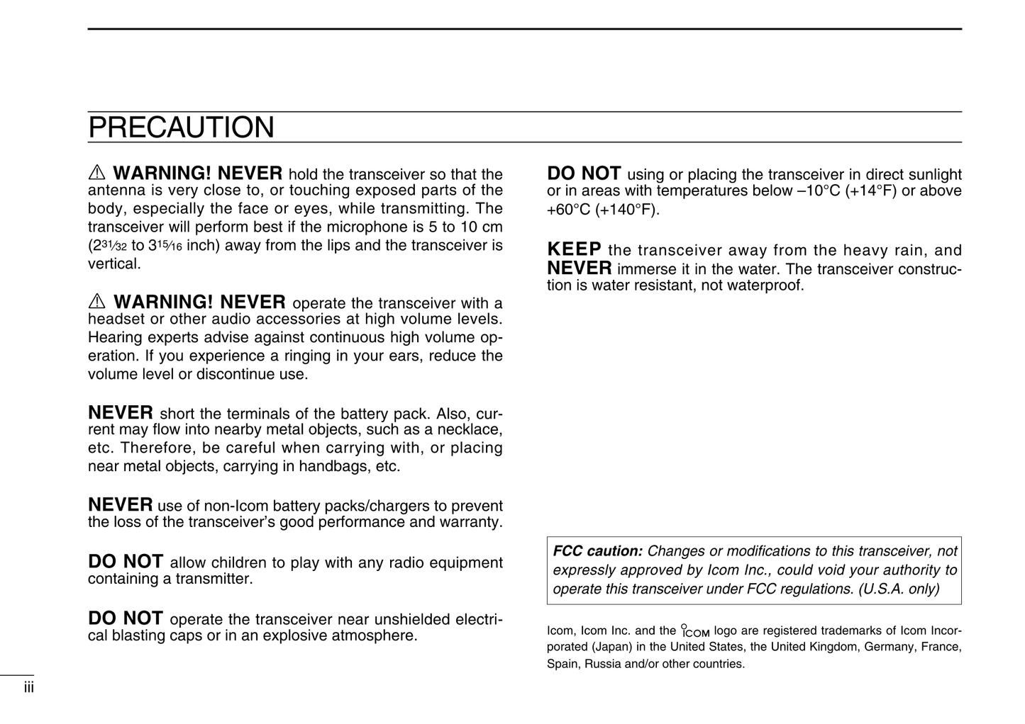 Icom IC-A14 & S VHF Air Band Transceiver Owner/ User Manual (Pages: 44)