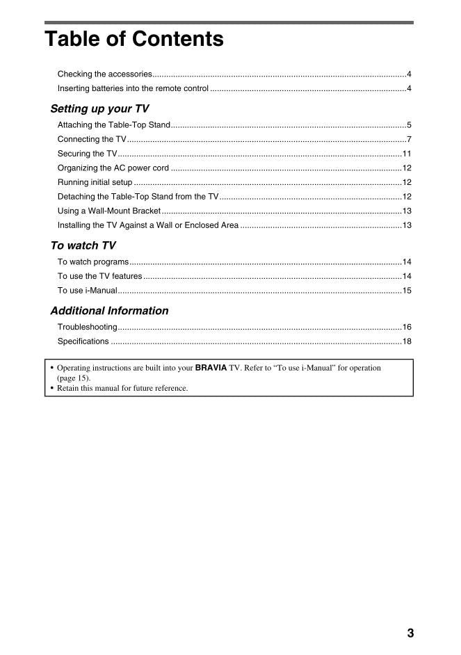 Sony KDL22EX308 KDL32EX308 KDL40HX701 TV Operating Manual