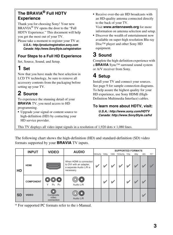 Sony KDL32EX520 KDL32EX523 KDL40EX520 TV Operating Manual