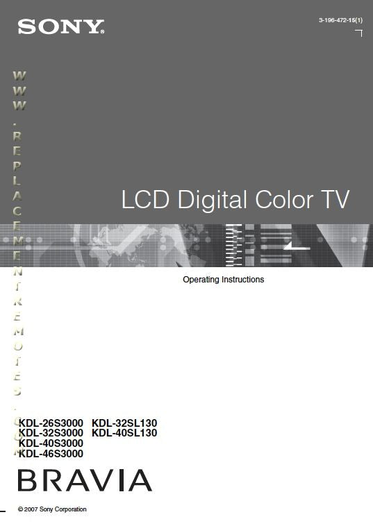 Sony KDL26S3000 KDL32S3000 KDL32SL130 TV Operating Manual