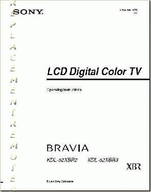 Sony KDL52XBR2 KDL52XBR3 TV Operating Manual
