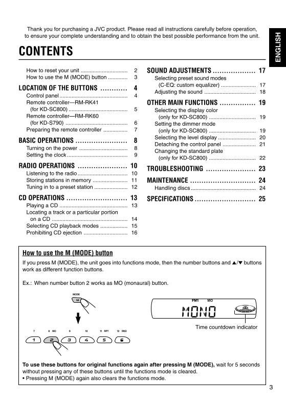 JVC KDS790 KDSC800 Audio System Operating Manual