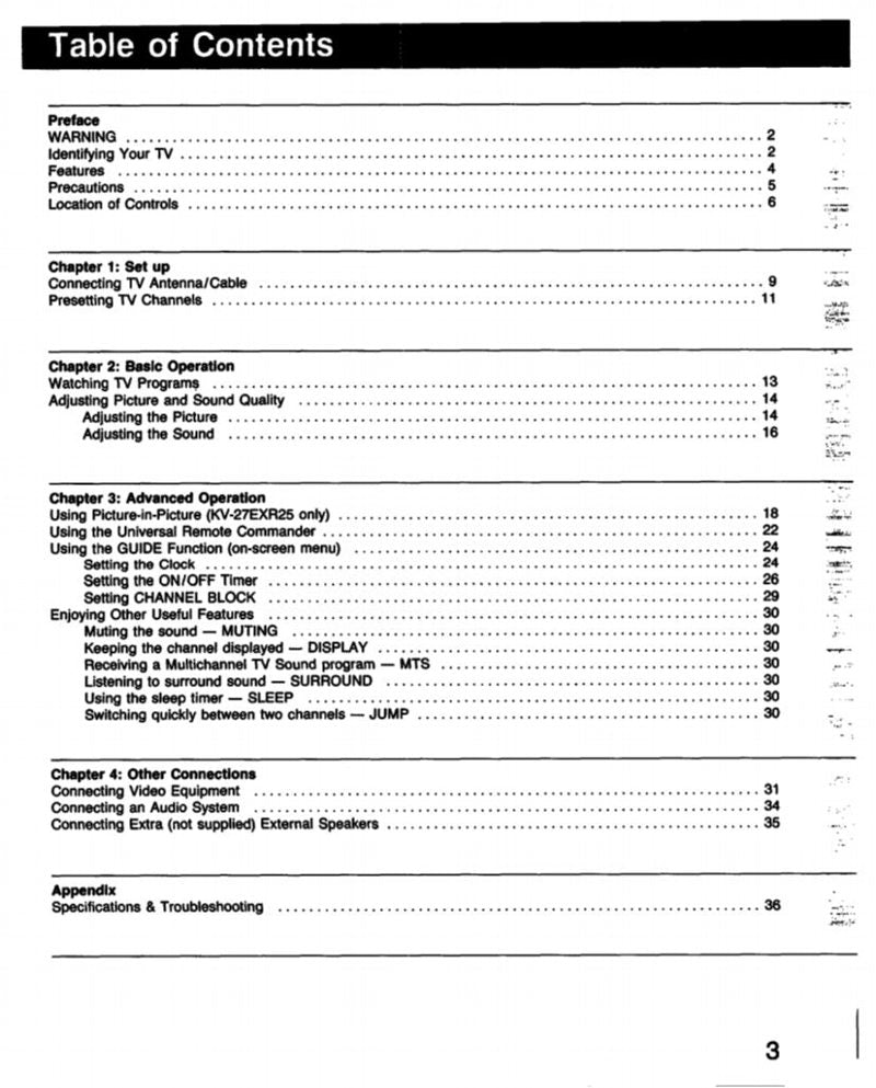 Sony KV20EXR20 KV27EXR20 KV27EXR25 TV Operating Manual