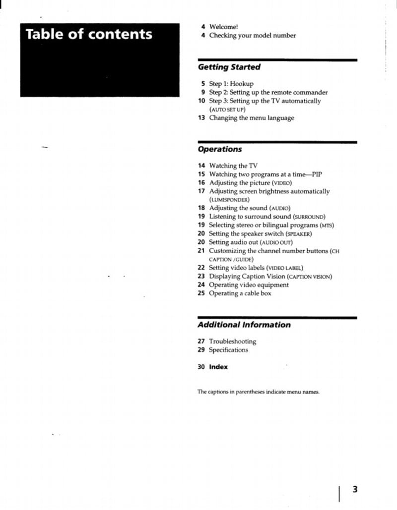 Sony KV27S15 KV27V15 KV29RS15 TV Operating Manual