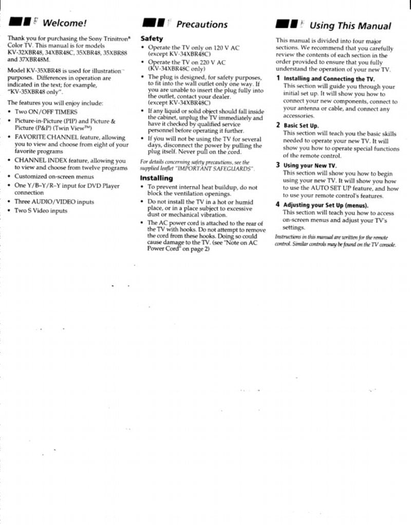 Sony KV32XBR48OM TV Operating Manual