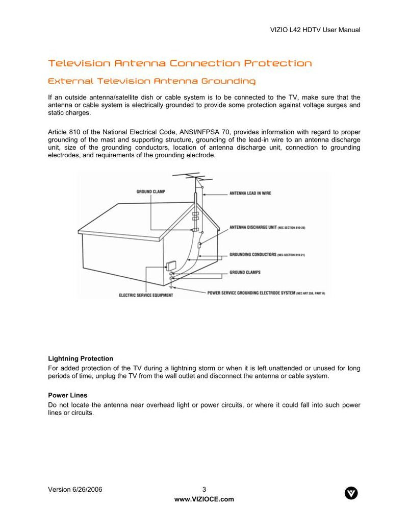 Vizio L42 TV Operating Manual