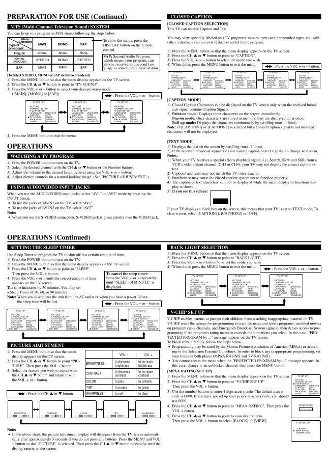 Sharp LC13AV1U LC15AV1U LC20AV1U TV Operating Manual