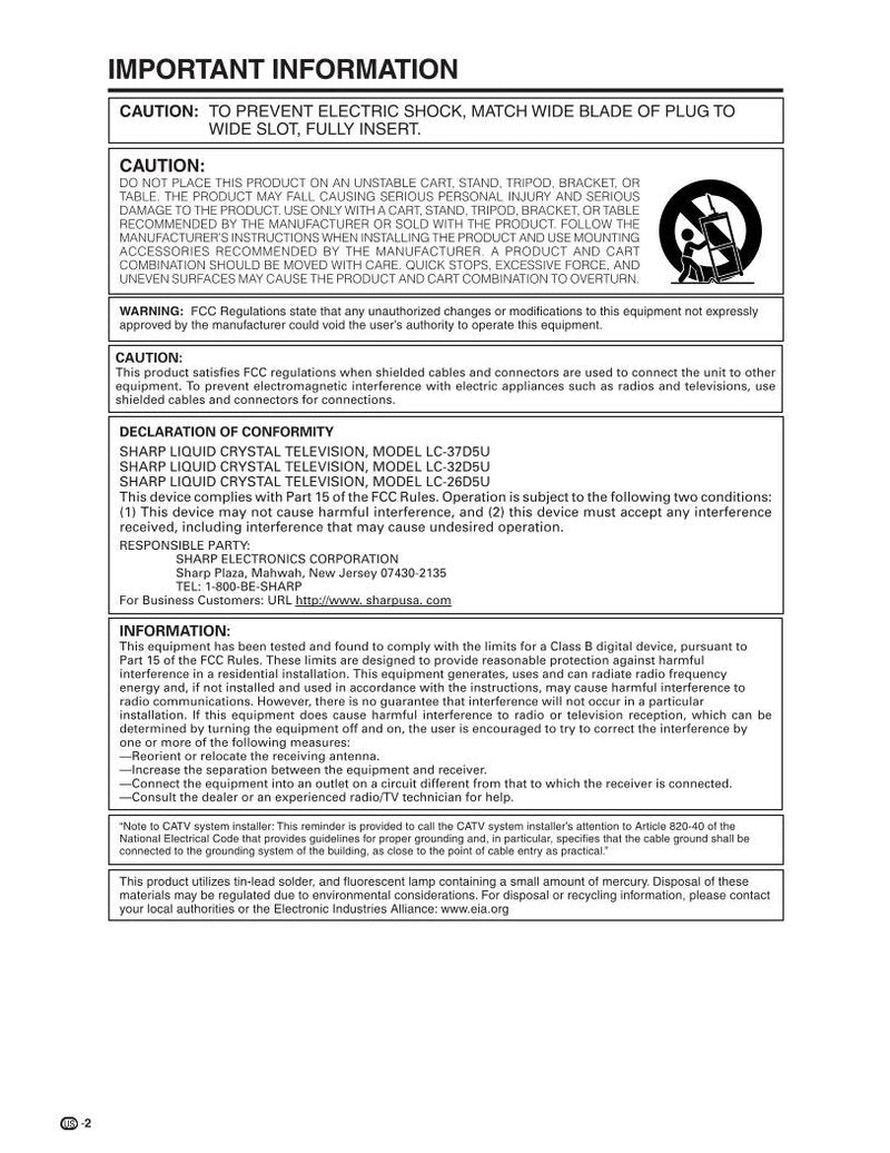 Sharp LC26D5U LC32D5U LC37D5U TV Operating Manual
