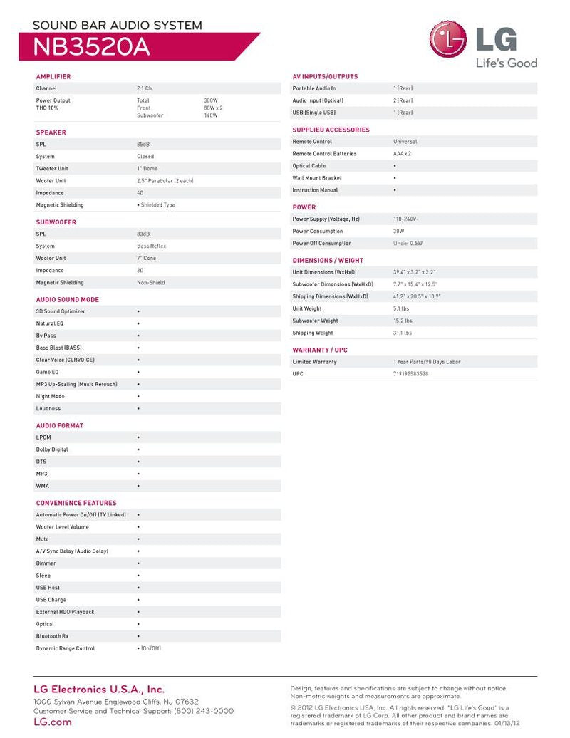 LG NB3510A Home Theater System Operating Manual