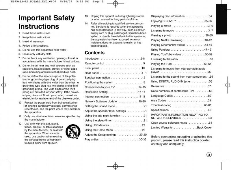 LG LHB953 Home Theater System Operating Manual