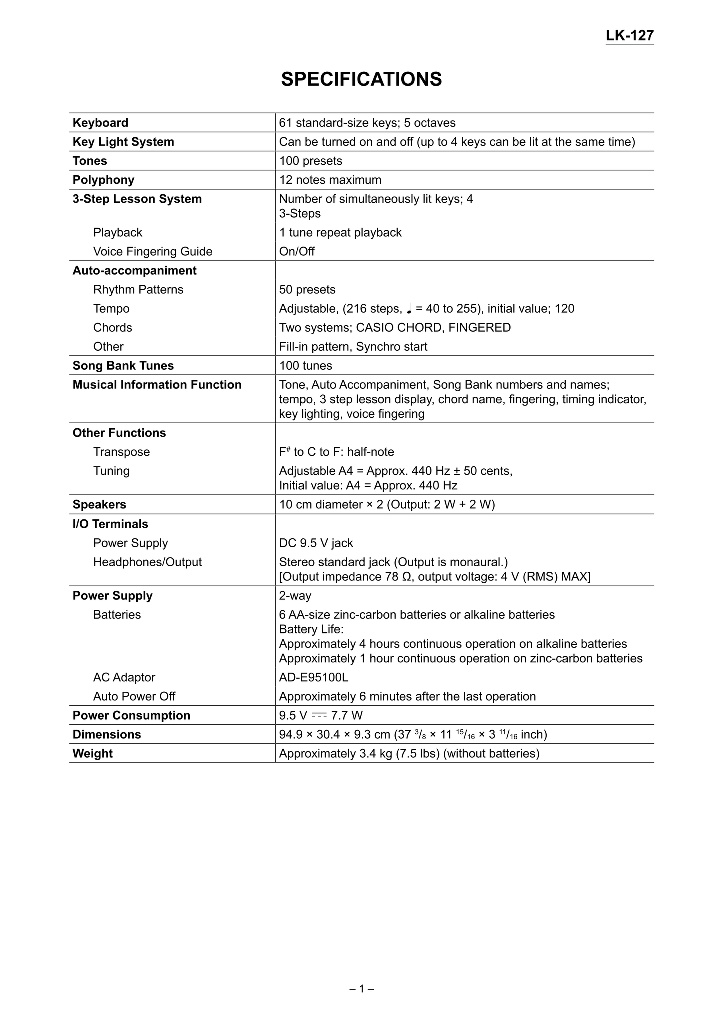 Casio LK-127 Keyboard Piano Service Manual (Pages: 35)