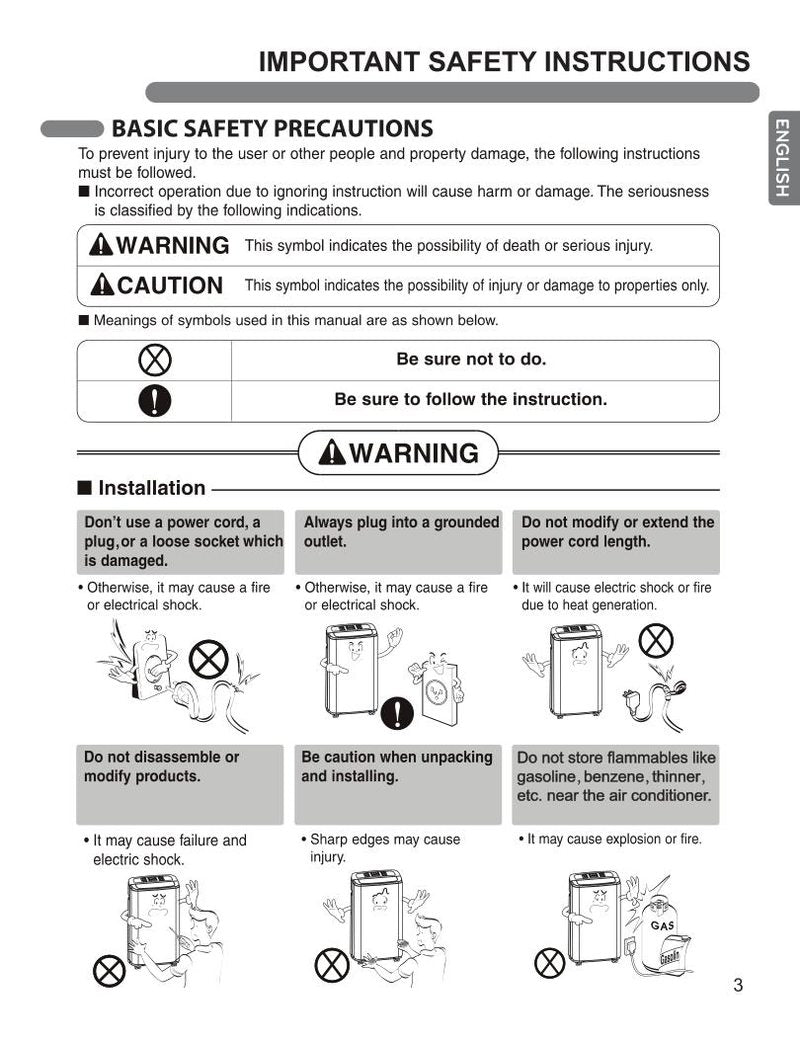 LG LP1015 WNR Air Conditioner Unit Operating Manual