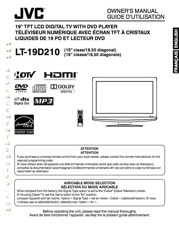 JVC LT19 D 210OM TV Operating Manual