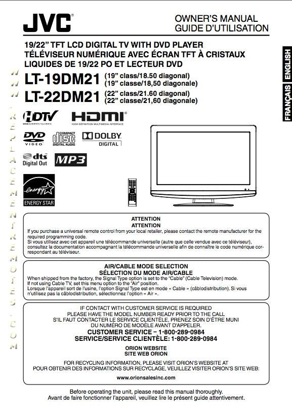 JVC LT19 DM 21 LT22 TV/DVD Combo Operating Manual