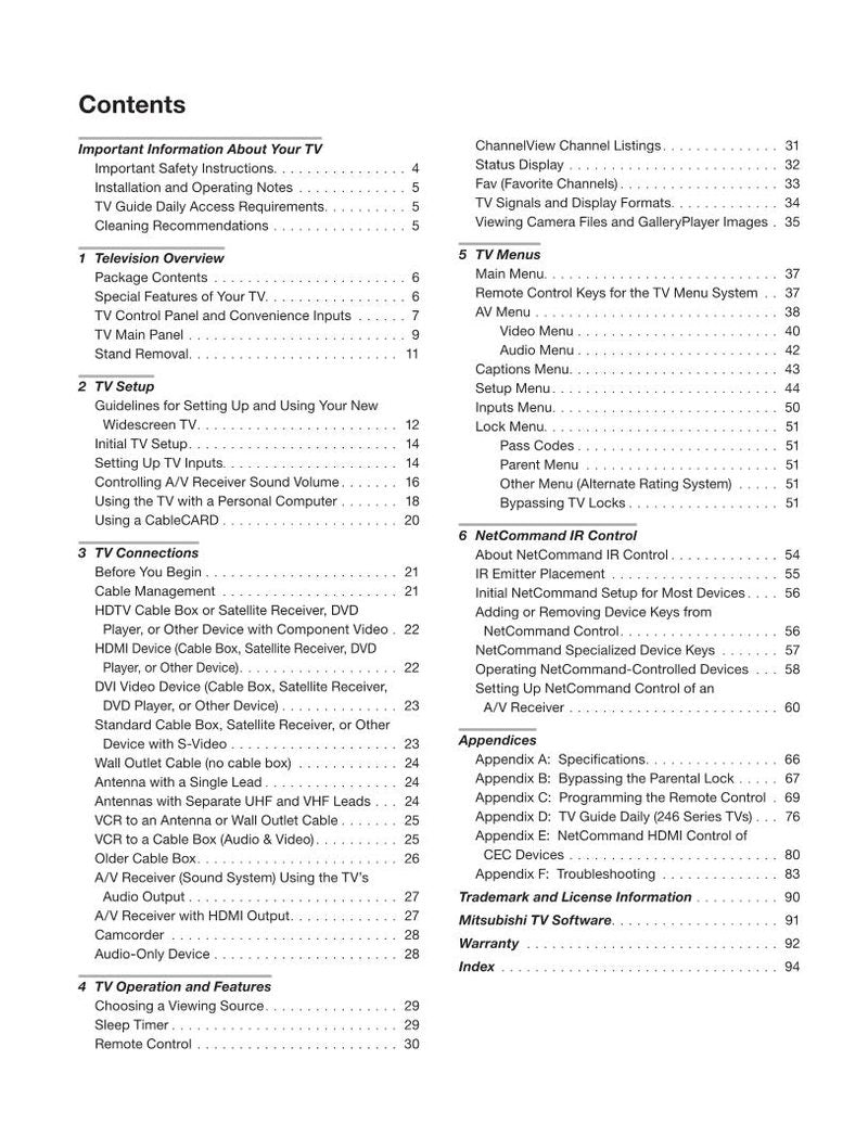 Mitsubishi LT40148 LT46148 LT46246 TV Operating Manual