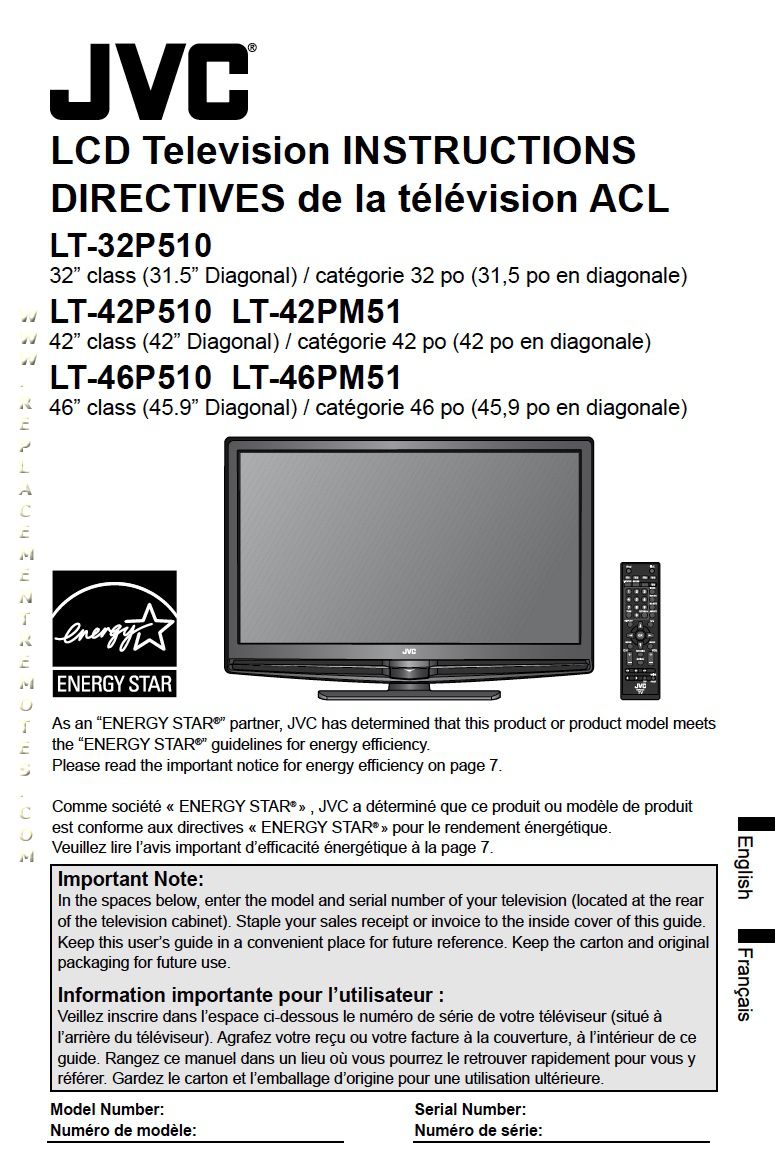 JVC LT32 P 510 LT42 PM 51 LT46 TV Operating Manual