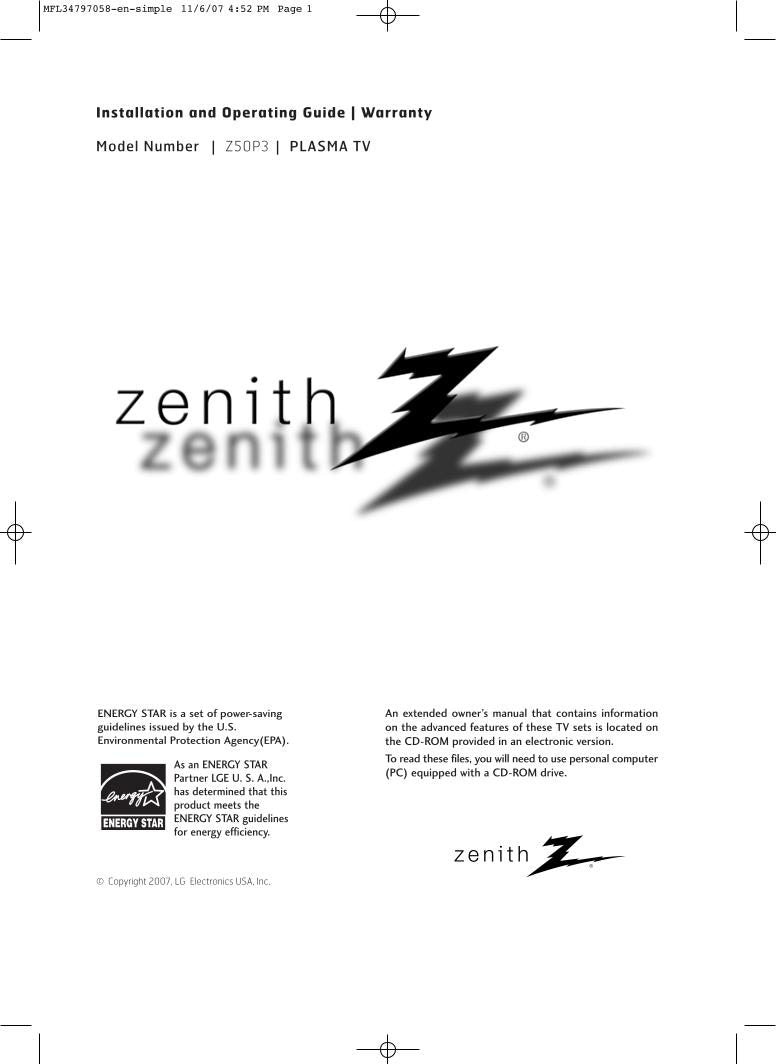 LG Z50 P 3 TV Operating Manual