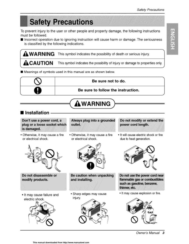 LG LWHD1200 HRY7 Air Conditioner Unit Operating Manual