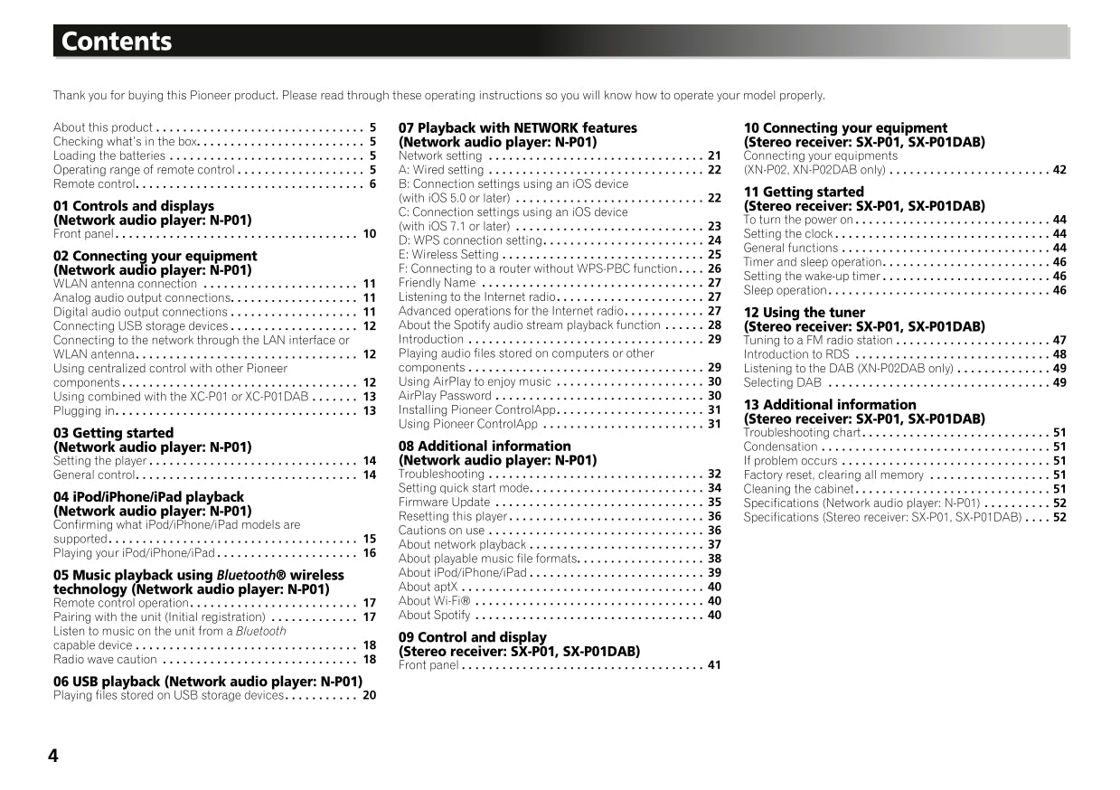 Pioneer N-P01, XN-P02 & XN-P02DAB Network Audio Player Owner/ User Manual (Pages: 54)