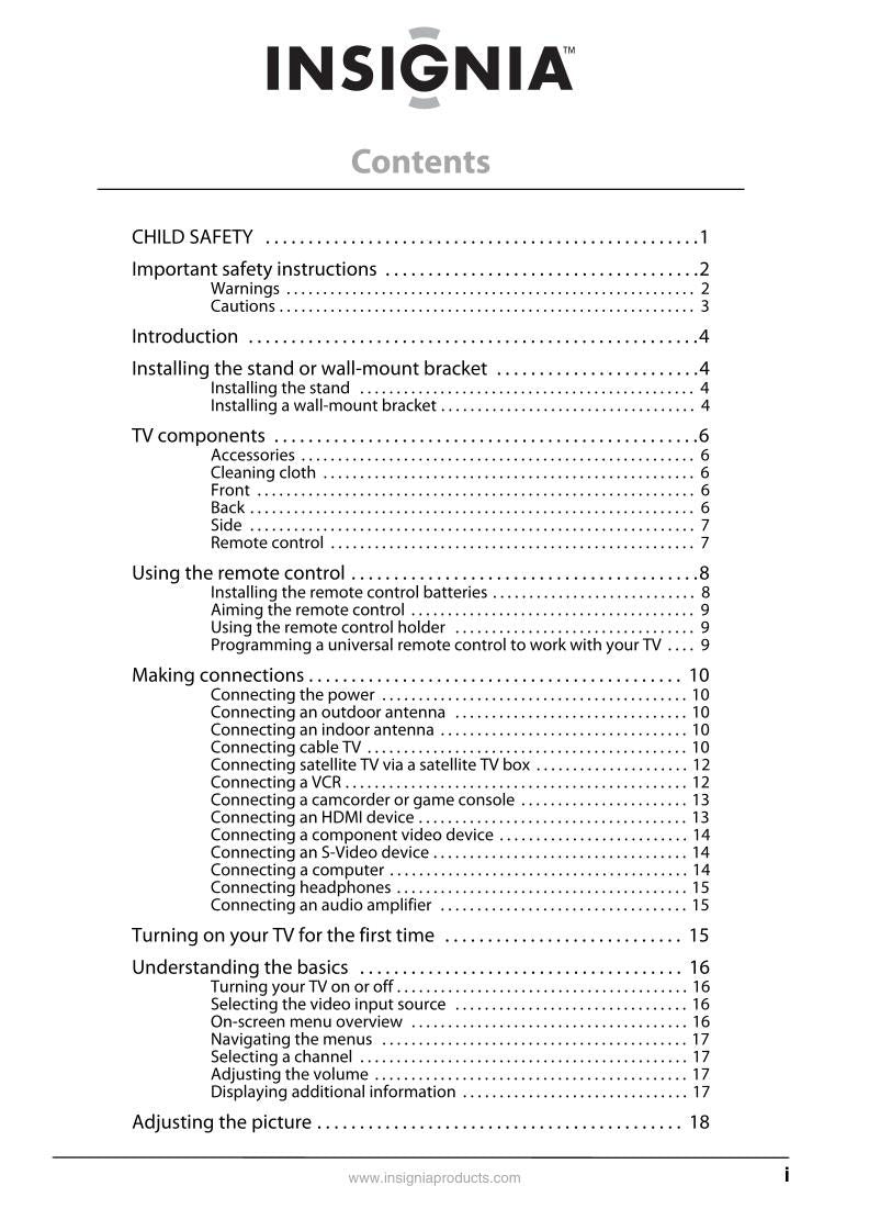 Insignia NSL19 Q 10A W 1Q10A NSL22 TV Operating Manual